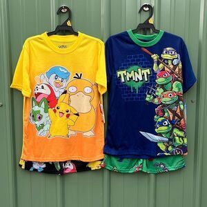 Pokémon & Ninja Turtles Graphic Print Tee & Shorts Sleep 2, 2-Piece Sets Size L